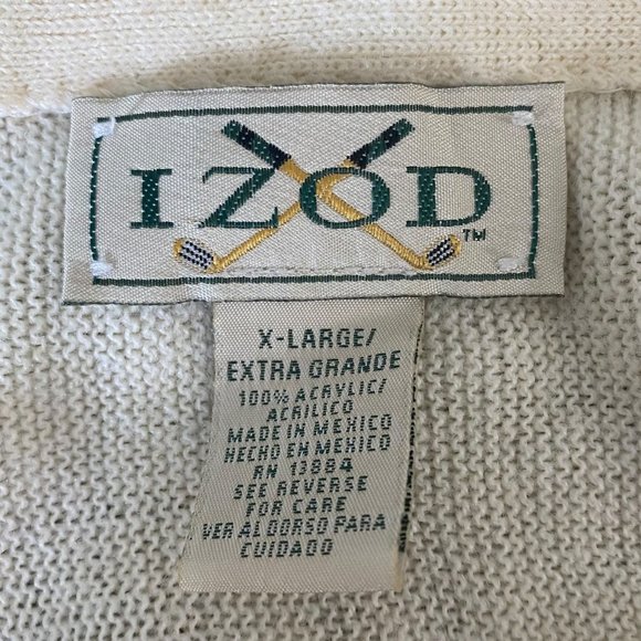 Vintage IZOD V-Neck Button-Front Golf Cardigan Mens XL Cream Long-Sleeve Sweater - Picture 9 of 11